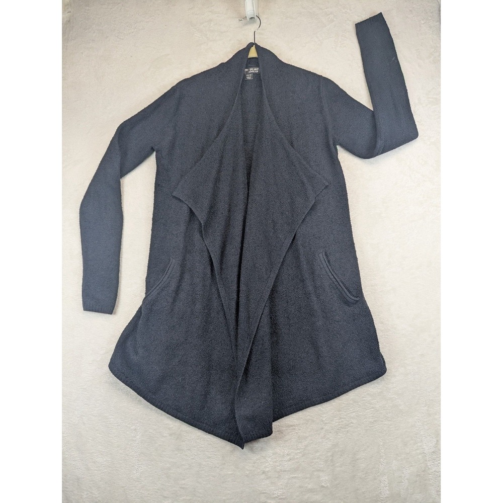 Barefoot Dreams CozyChic Lite Circle Cardigan XS/S Black Open Front Pockets